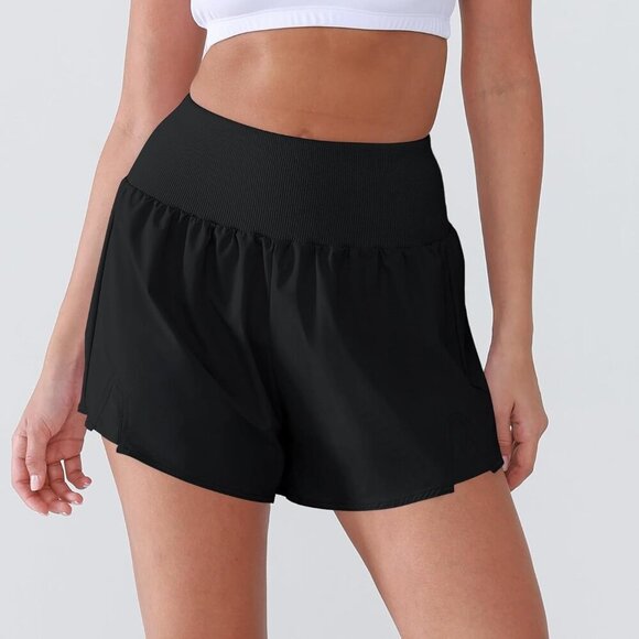 Black Women's High Waist Workout Shorts with Quick-Dry 4-Way Stretch Fabric for - Picture 2 of 7